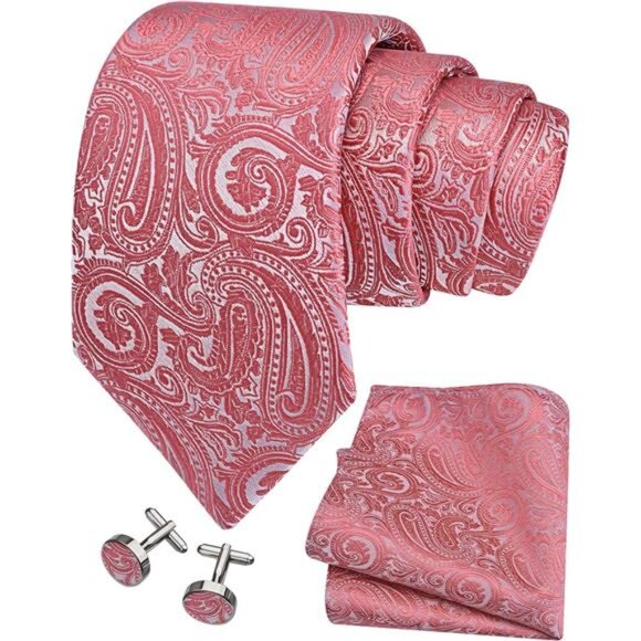 3.15"（8cm） Mens Tie and Lapel Pin Paisley Necktie Hankerchief Cufflinks Set - Picture 1 of 6